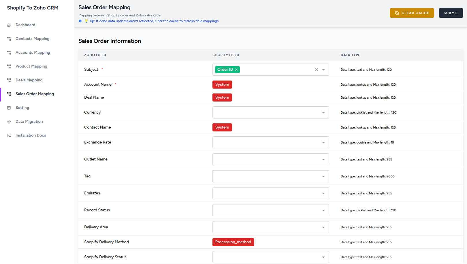 Sales Orders Mapping